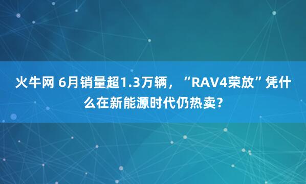 火牛网 6月销量超1.3万辆，“RAV4荣放”凭什么在新能源时代仍热卖？